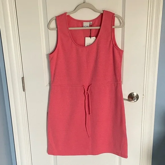 New! Ichi Kate cinched drawstring waist pique calypso pink Dress 35232 - Picture 3 of 15